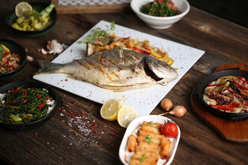 grilled sea bream steak with vegetables