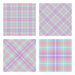 Scottish tartan plaid. Set of 2 seamless patterns. Pastel spring colors. Trendy tiles. Vector included pattern swatches. Good for home decor, textile, wrapping and other.