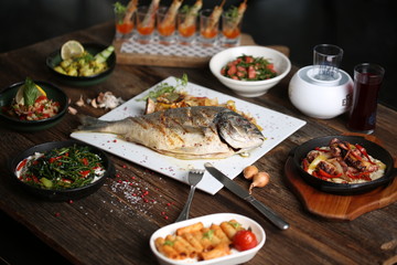 grilled sea bream steak with vegetables