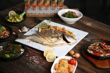 grilled sea bream steak with vegetables