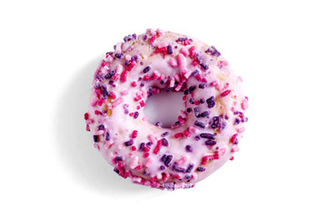 juicy pink doughnut on a white background close up of isolate