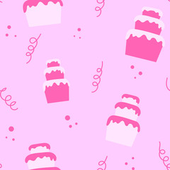 Seamless pattern with the image of cakes. Isolated vector image on a colored background.
