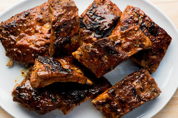 Pork BBQ Ribs. Traditional classic american barbecue staple. Pork ribs seasoned with a dry rub and...