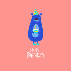 Bear wishes a happy birthday. Vector graphics. - 326398497