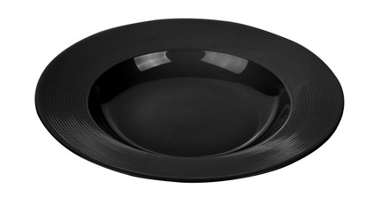 Fototapeta na wymiar Empty black plate isolated on a white background