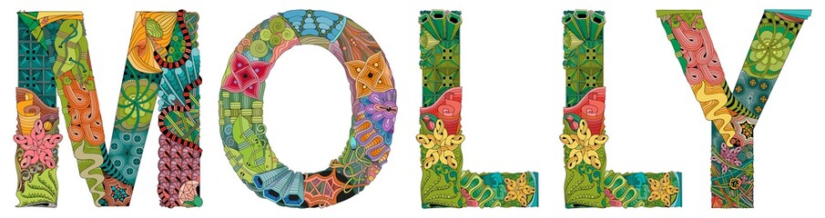 Fototapeta premium Female name Molly. Vector decorative zentangle object