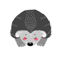 Cute hedgehog on the white background. Hand drawn illustration in scandinavian style.