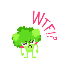 Cartoon drawing veggie emoji. Hand drawn emotional meal.Actual Vector illustration abroccoli. Creative ink art work food and word