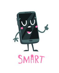 Cartoon drawing gadget  emoji. Hand drawn emotional phone.Actual Vector illustration character. Creative ink art work and word