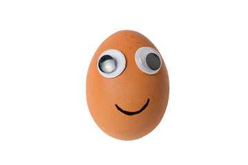 Egg with big eyes isolated on white background. Egg character