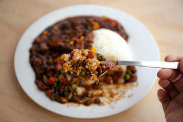 Black bean sauce with rice which is called Jjajangbap in Korea