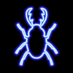 Blue neon stag-beetle sign on a black background. Vector illustration
