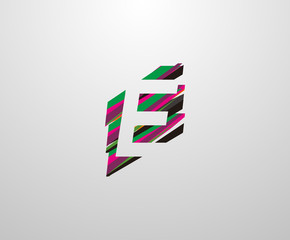 Letter E Logo. Abstract E letter design, made of various geometric shapes in color.