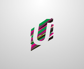 Letter U Logo. Abstract U letter design, made of various geometric shapes in color.