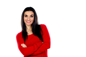 Attractive mature woman wearing red jersey