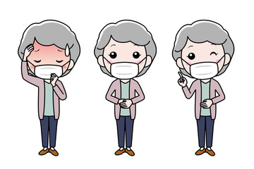 マスクをした年配の女性