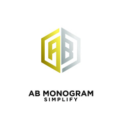 gold silver ab, ba, a b initial monogram hexagon letter black logo design with white background