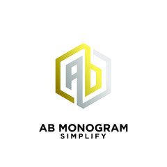 gold silver ab, ba, a b initial monogram hexagon letter black logo design with white background