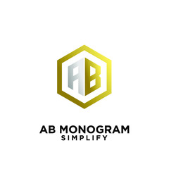 gold silver ab, ba, a b initial monogram hexagon letter black logo design with white background