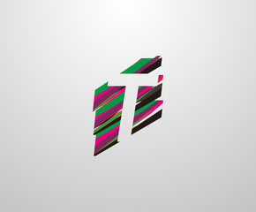 Letter T Logo. Abstract T letter design, made of various geometric shapes in color.