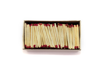 box with matches on a white background. View from above.