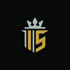 	 Initial Letter IS with Shield King Logo Design	