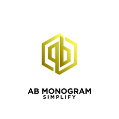 gold ab, ba, a b initial monogram hexagon letter logo design