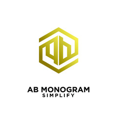 gold ab, ba, a b initial monogram hexagon letter logo design