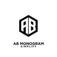 ab, ba, a b initial monogram hexagon letter black logo design