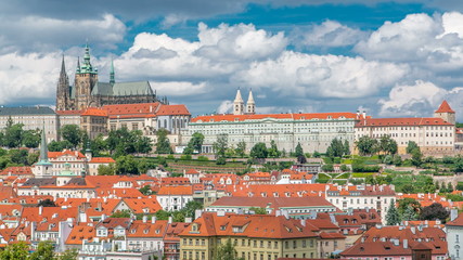 View on Prague castle from Charles Bridge tower timelapse