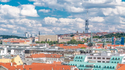 View on Prague lamdmark with Zizkov Television Tower timelapse