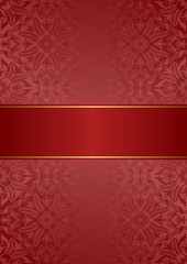 red background with floral pattern and copy space