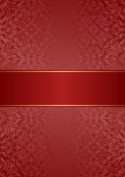 red background with floral pattern and copy space