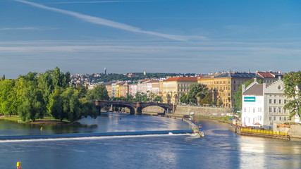 Vltava river timelapse in district Strelecky ostrov with the bridge of the Legions, Prague, Czech...