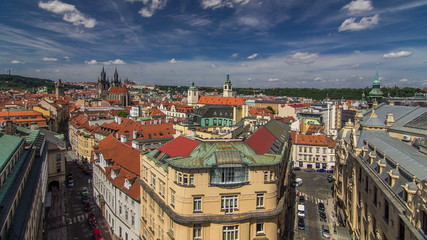 Naklejka na ściany i meble View from the height Powder Tower in Prague timelapse. Historical and cultural monument