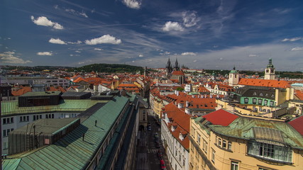 View from the height Powder Tower in Prague timelapse. Historical and cultural monument