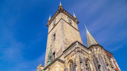Old Town City Hall in Prague timelapse, view from Old Town Square, Czech Republic