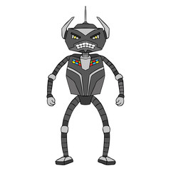 The evil robot. Front view. Vector graphic hand drawing. Isolated object on a white background. Isolate.