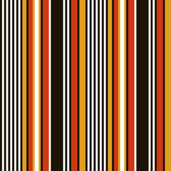 Striped pattern seamless vector. Black, orange red, yellow gold, and white vertical lines background for autumn and winter dress, bed sheet, trousers, duvet cover, or other modern textile print.