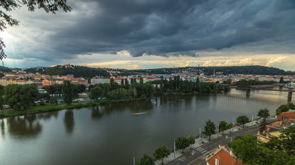 Fototapeta na wymiar View of Prague timelapse from the observation deck of Visegrad. Prague. Czech Republic.