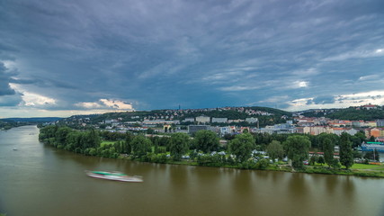 Fototapeta premium View of Prague timelapse from the observation deck of Visegrad. Prague. Czech Republic.