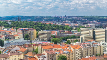 Fototapeta na wymiar Panoramic view of Prague timelapse from the top of the Vitkov Memorial, Czech Republic