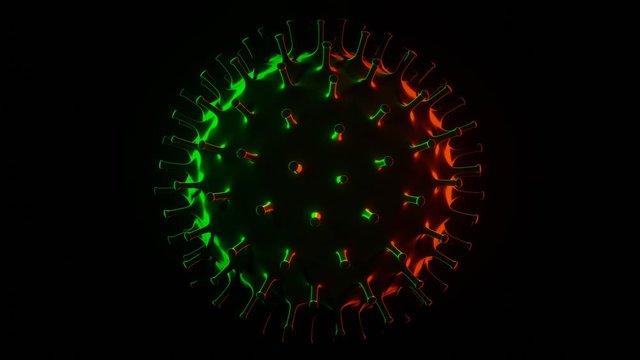 3d Illustration of Coronavirus. Corona Virus im Inneren des Körpers - Wuhan Virus. Flu virus green and red holographic microscopic view, pandemic or virus infection concept.