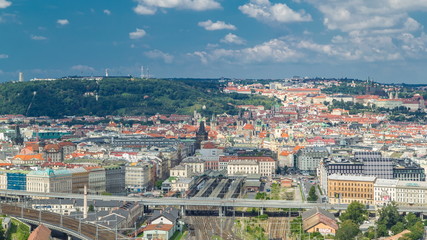 Obraz premium Panoramic view of Prague timelapse from the top of the Vitkov Memorial, Czech Republic