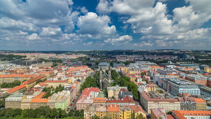 Panoramic view of Prague timelapse from the top of the Vitkov Memorial, Czech Republic