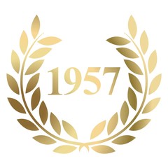 Year 1957 gold laurel wreath vector isolated on a white background 