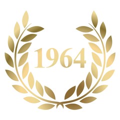 Year 1964 gold laurel wreath vector isolated on a white background 