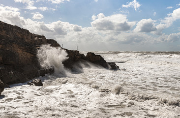 Stormy  weather in the morning on the Mediterranean coast near Rosh HaNikra in Israel
