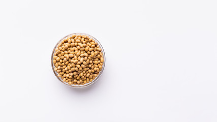 Simplicity of healthy diet. Soybeans in glass bowl