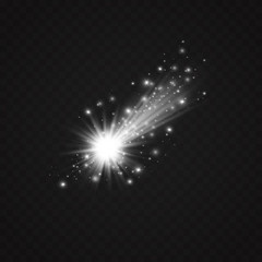 A bright comet with large dust. Falling Star. Glow light effect. Vector illustration